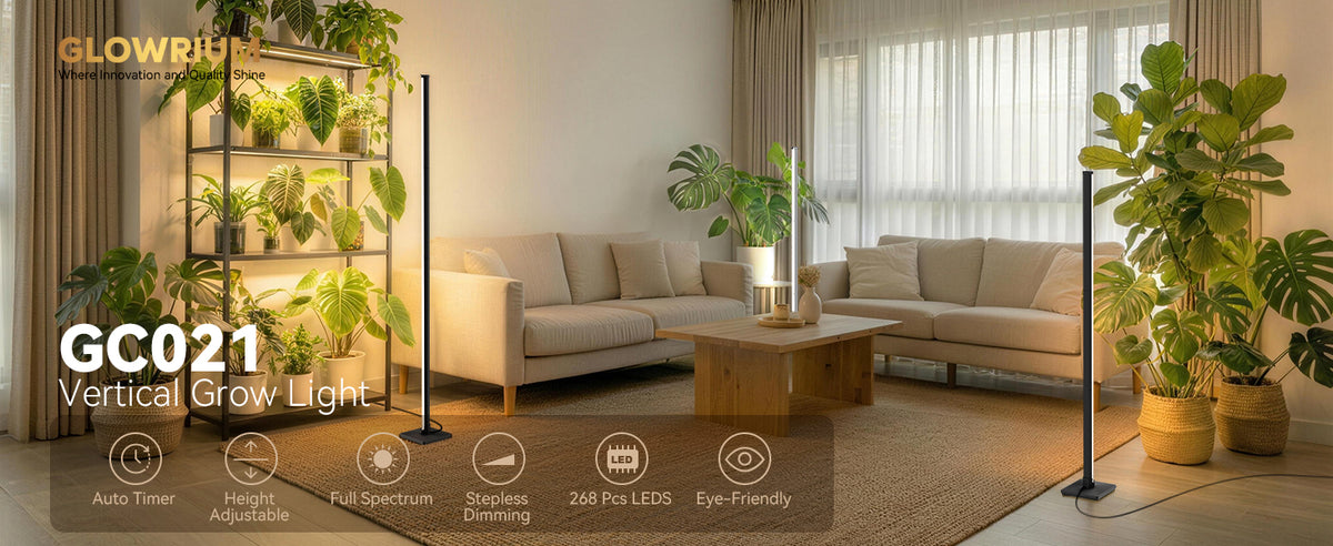 Glowrium vertical grow light with 268 LEDs, stepless dimming, and timer
