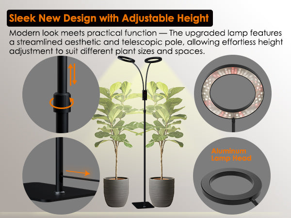 Glowrium G5 smart floor grow light height adjustable floor plant light with hidden cable routing and aluminum lamp head