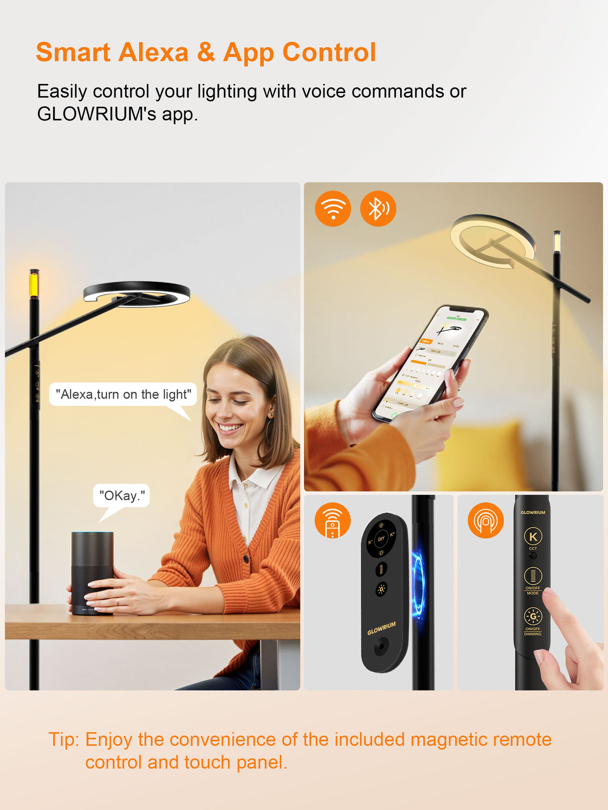 GLOWRIUM® H1 Intelligente Lichttherapie-Lampe – UV-frei, stufenloses Dimmen, Unterstützung des zirkadianen Rhythmus, smarte Steuerung