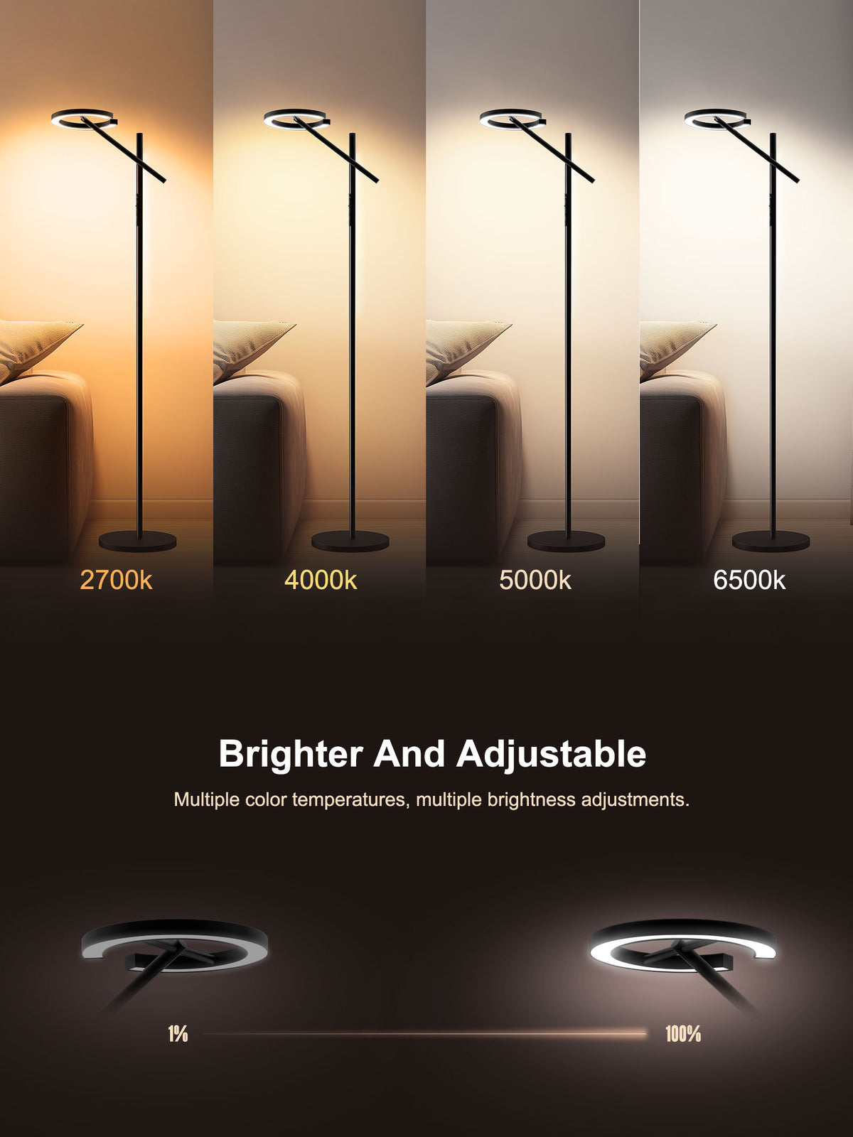 GLOWRIUM® H1B Happy Therapy Floor Lamp - UV-Free, Stepless Dimming, 12,000 Lux Brightness, Remote Control, Timer