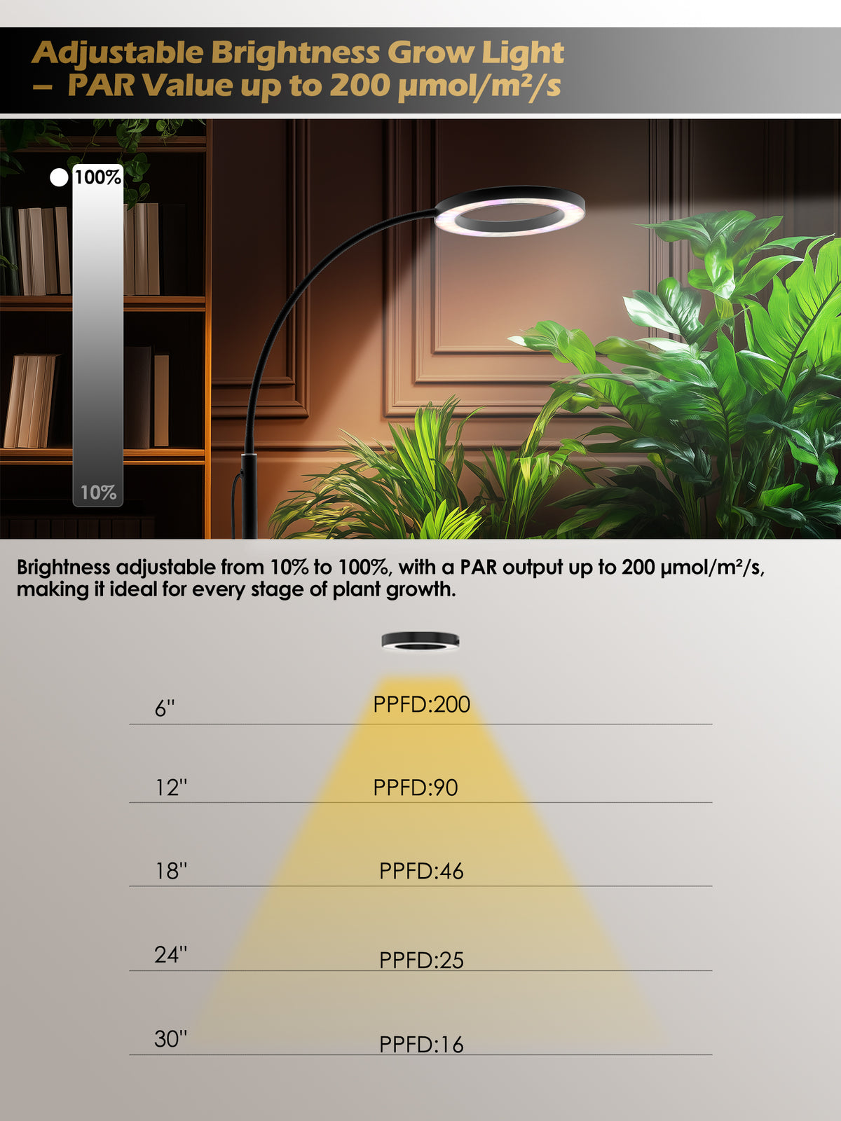 GLOWRIUMÂŽ G2 Pro 24W LED Grow Light for Indoor Plants - Full Spectrum, Adjustable Height, Timer, and Plant Assistant