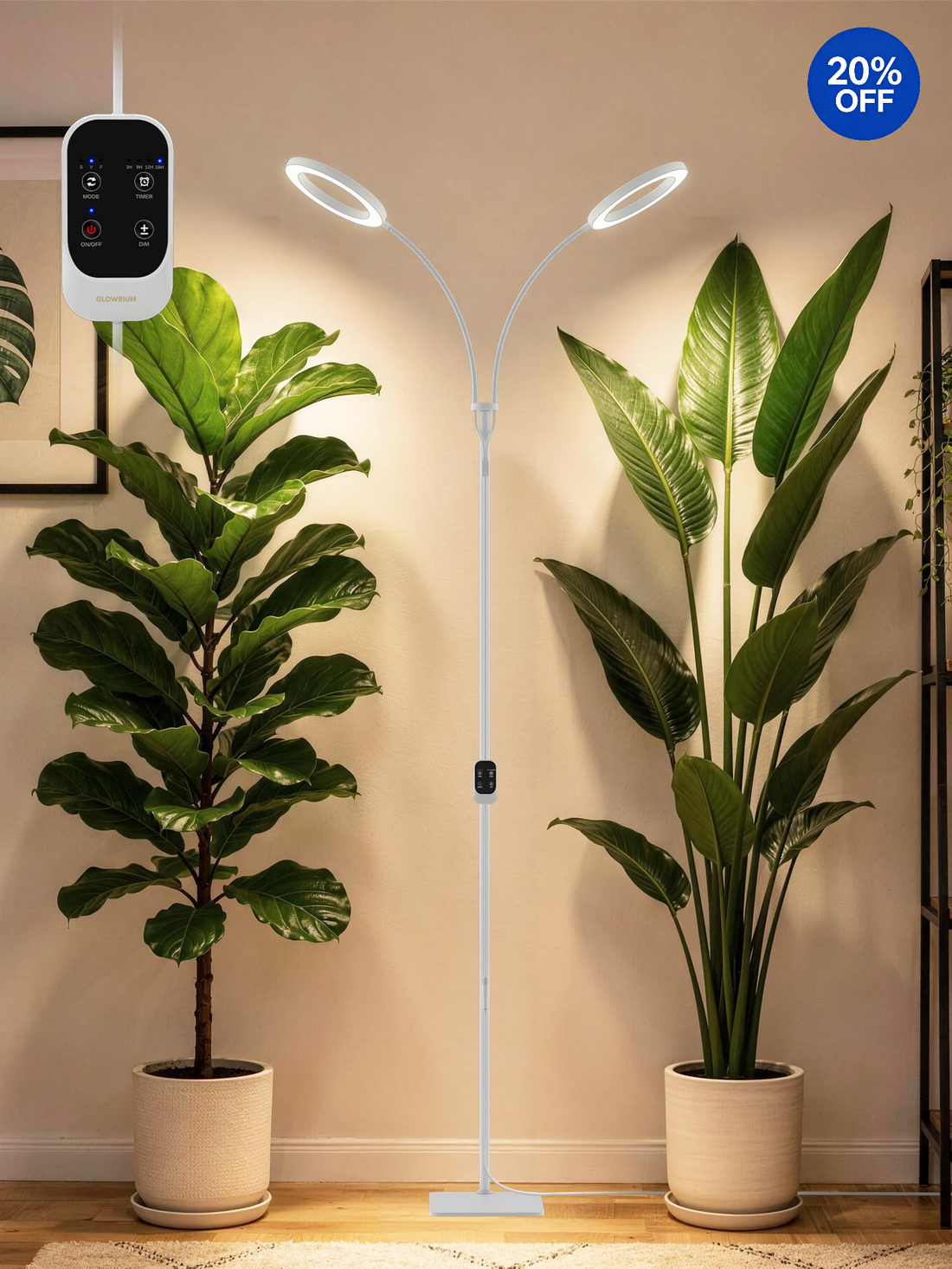 GLOWRIUM® G2 Pro 48W Full Spectrum Grow Light - Indoor LED Plant Light with Timer, Height Adjustment, Stepless Dimming