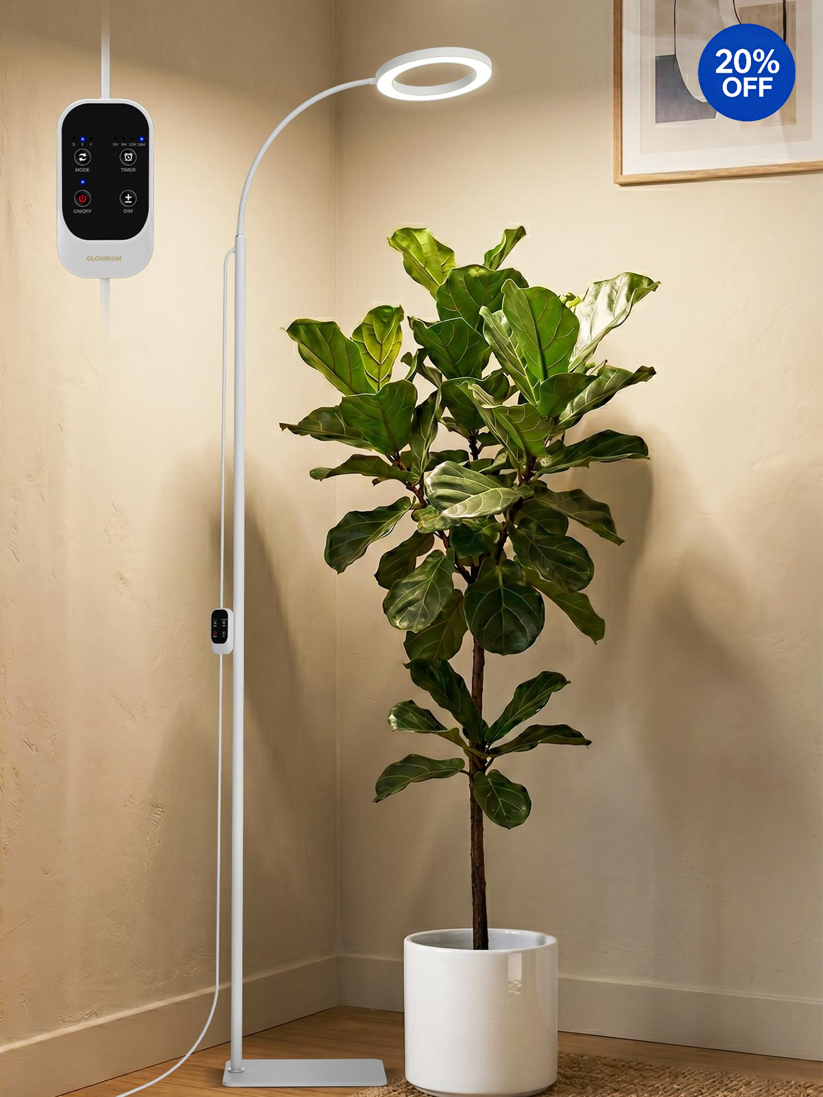 GLOWRIUMÂŽ G2 Pro 24W LED Grow Light for Indoor Plants - Full Spectrum, Adjustable Height, Timer, and Plant Assistant