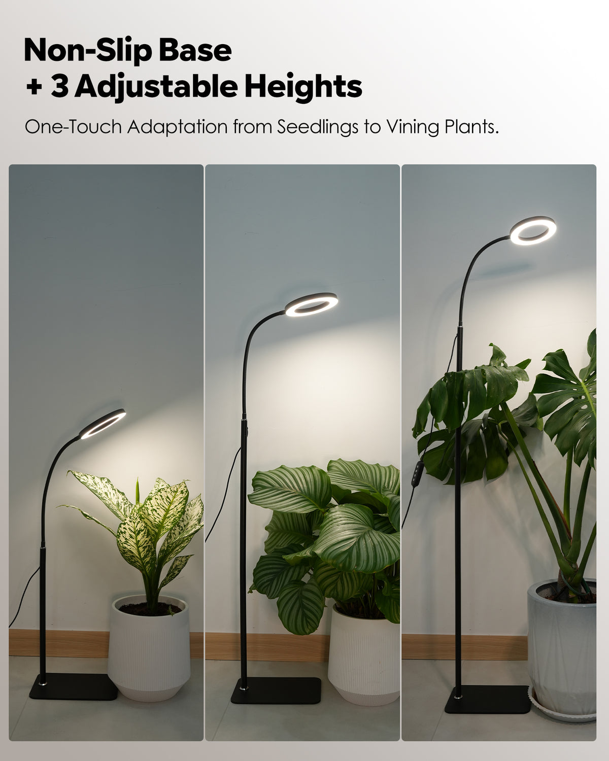 GLOWRIUM G2 grow light with stable non-slip base and adjustable heights