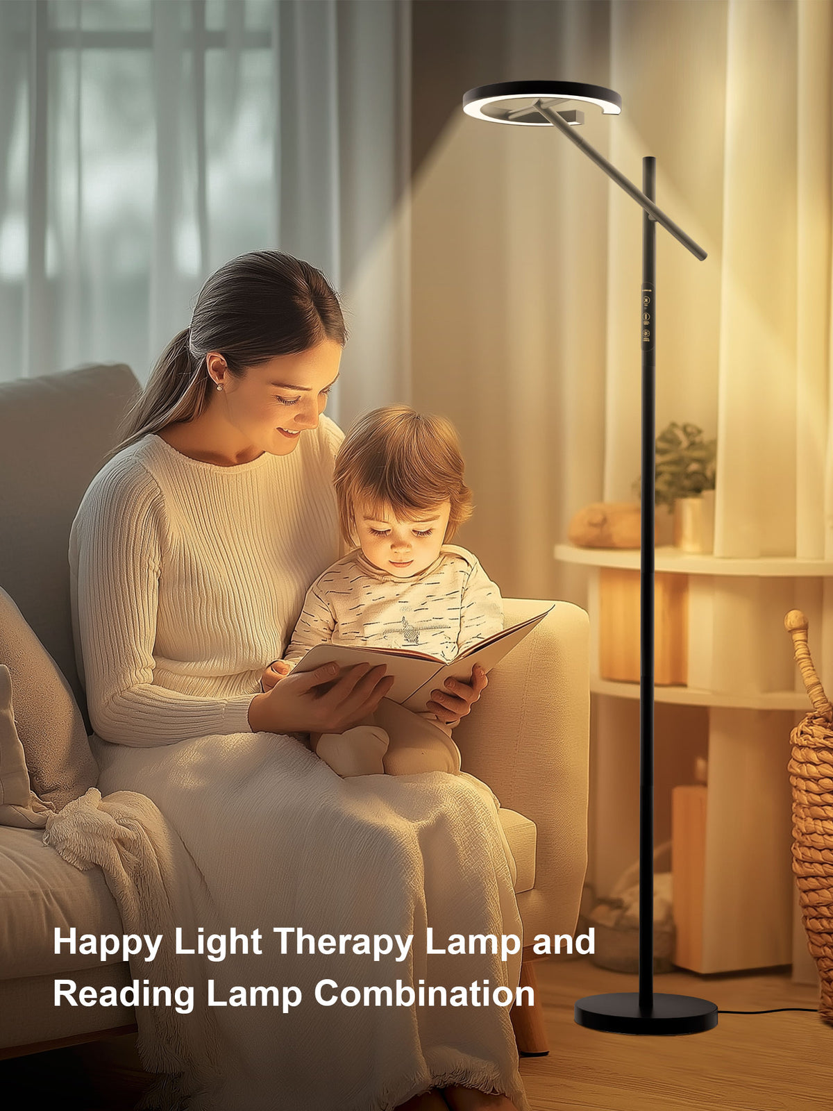 GLOWRIUM® H1B Happy Therapy Floor Lamp - UV-Free, Stepless Dimming, 12,000 Lux Brightness, Remote Control, Timer