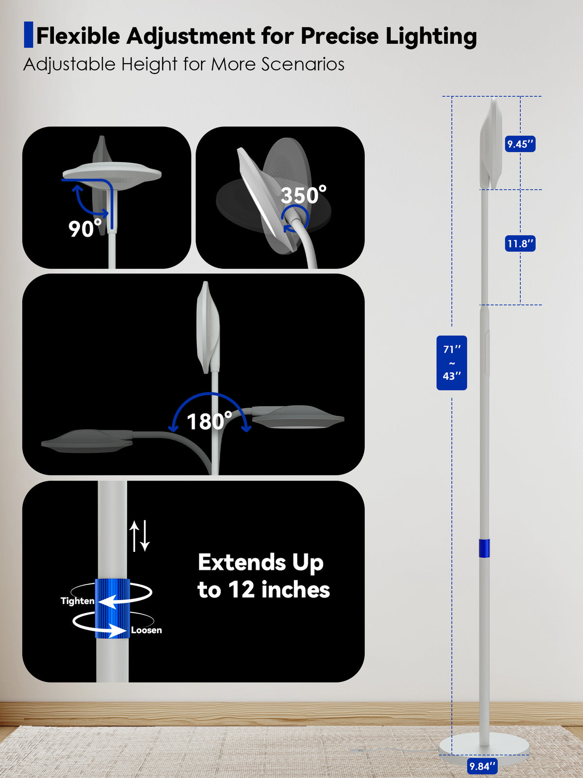 GLOWRIUM® H6 Lichttherapie-Stehlampe - 48.000 Lux UV-freie Vollspektrum-Tageslichtlampe mit Fern- und Touch-Steuerung