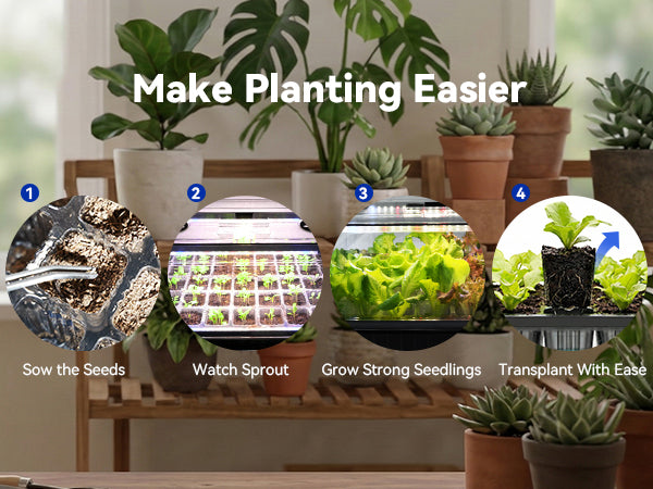 Using Glowrium G9 seed starter kit with grow lights for four planting steps