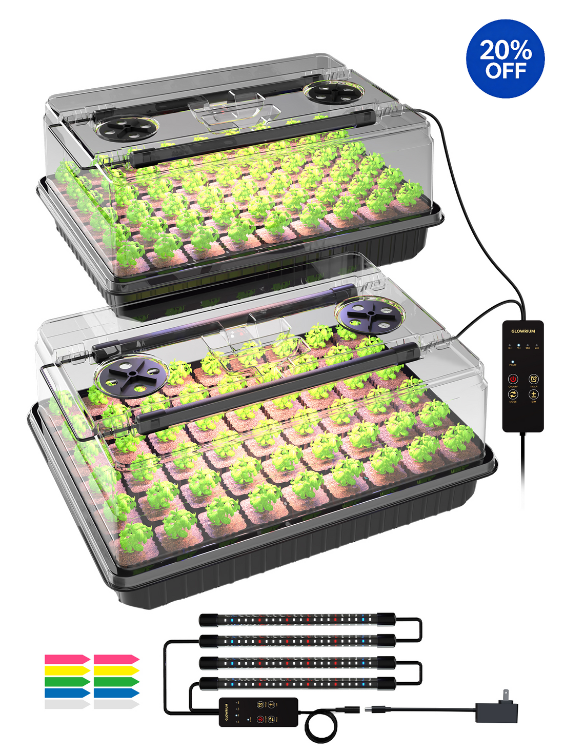 GLOWRIUM® G9 Keimungs-Starter-Kit mit Vollspektrum-LED-Pflanzenlampen und Feuchtigkeitskuppel | 30W Hochleistungs-Anzuchtschale für die Keimung im Innenbereich