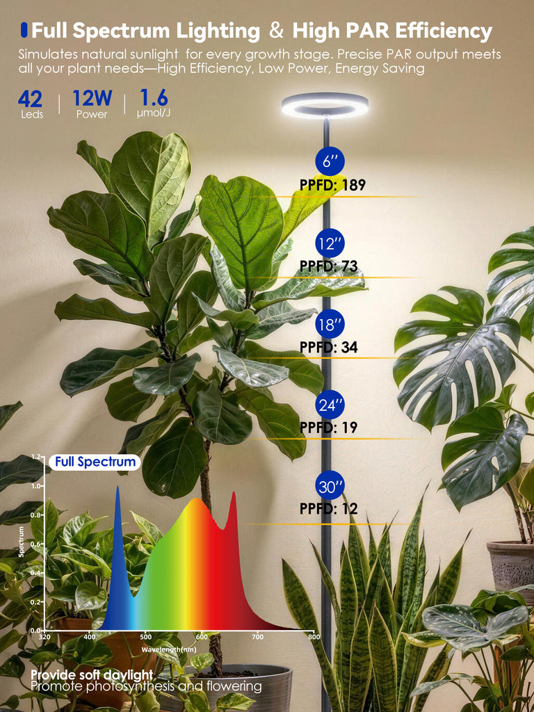 GLOWRIUM® G10 Smart Full Spectrum Floor Grow Light with APP Control, Auto Timer, Telescopic Adjustment for Large Tall Indoor Plants