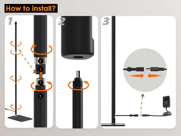 how to assemble the telescoping stand and plug in power connectors  for connecting Glowrium G5 floor grow light