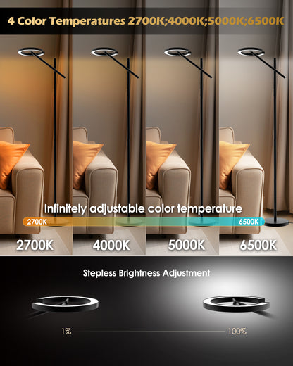 GLOWRIUM® H1B 2700-6500K Reading Floor Lamp with Stepless Dimmable, Rotatable for Living Room &amp; Bedroom &amp; Office