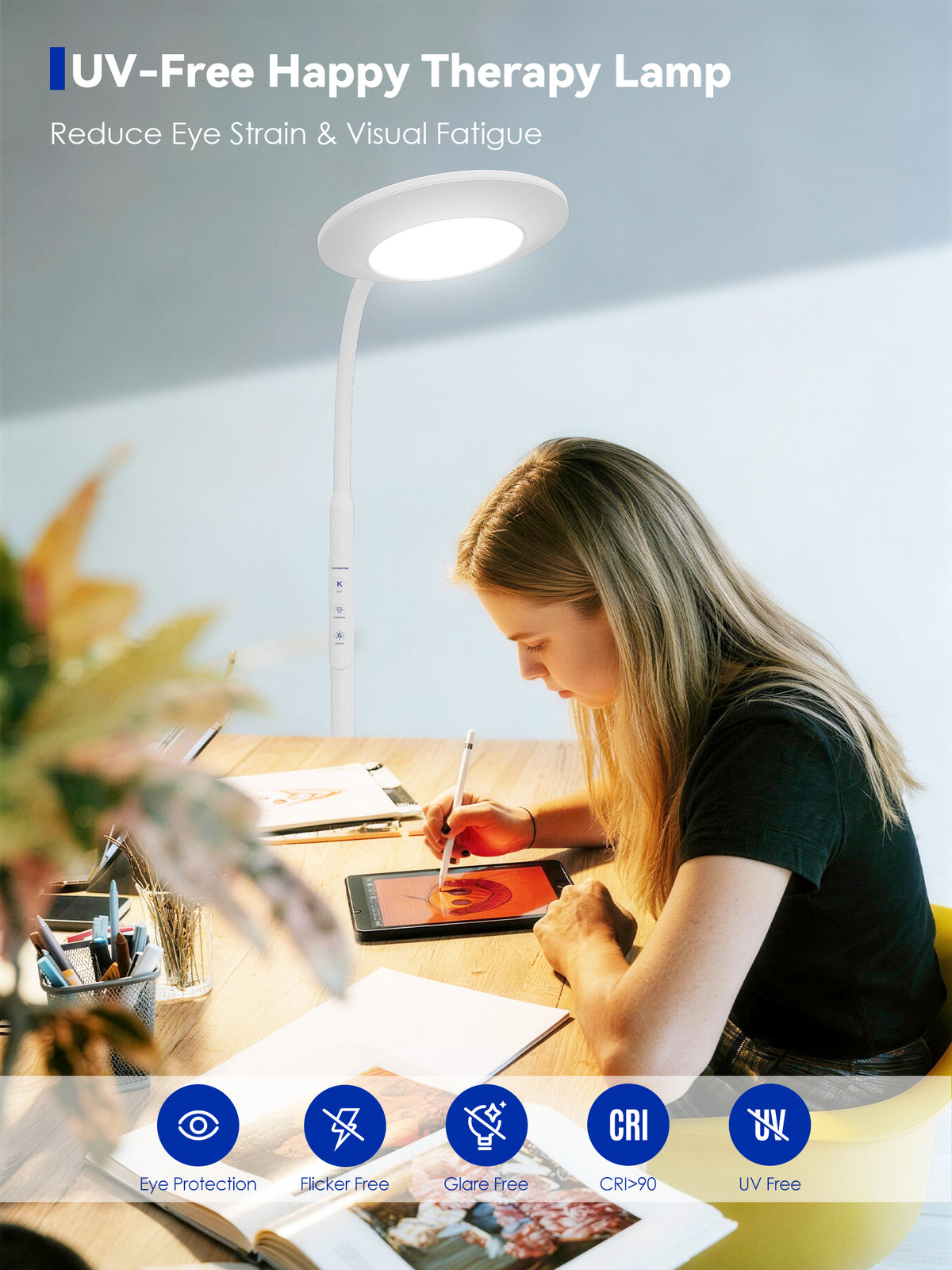 GLOWRIUM® H6 Lichttherapie-Stehlampe - 48.000 Lux UV-freie Vollspektrum-Tageslichtlampe mit Fern- und Touch-Steuerung
