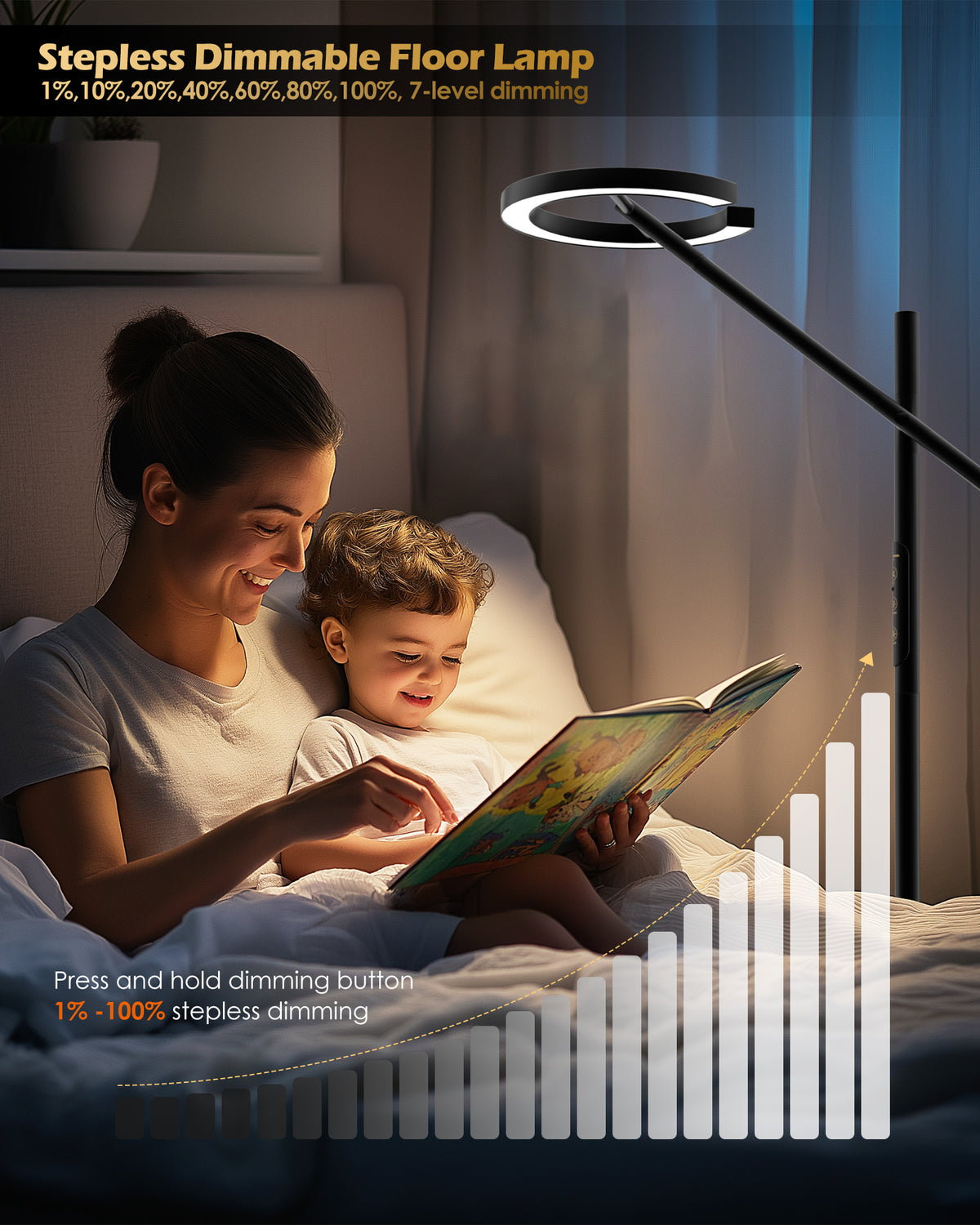 GLOWRIUM® H1B 2700-6500K Reading Floor Lamp with Stepless Dimmable, Rotatable for Living Room &amp; Bedroom &amp; Office