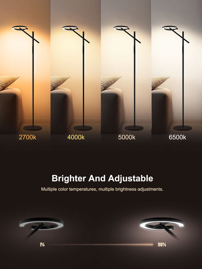 GLOWRIUM® H1B Happy Therapy Floor Lamp - UV-Free, Stepless Dimming, 12,000 Lux Brightness, Remote Control, Timer