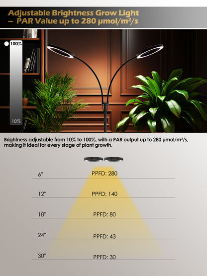 GLOWRIUM® G2 Pro 48W Vollspektrum-Pflanzenlampe - Indoor-LED-Pflanzenleuchte mit Timer, Höhenverstellung, stufenlosem Dimmen