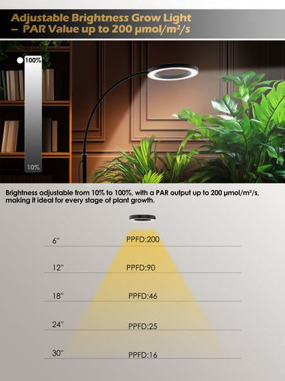 GLOWRIUM® G2 Pro 24W LED Grow Light for Indoor Plants - Full Spectrum, Adjustable Height, Timer, and Plant Assistant
