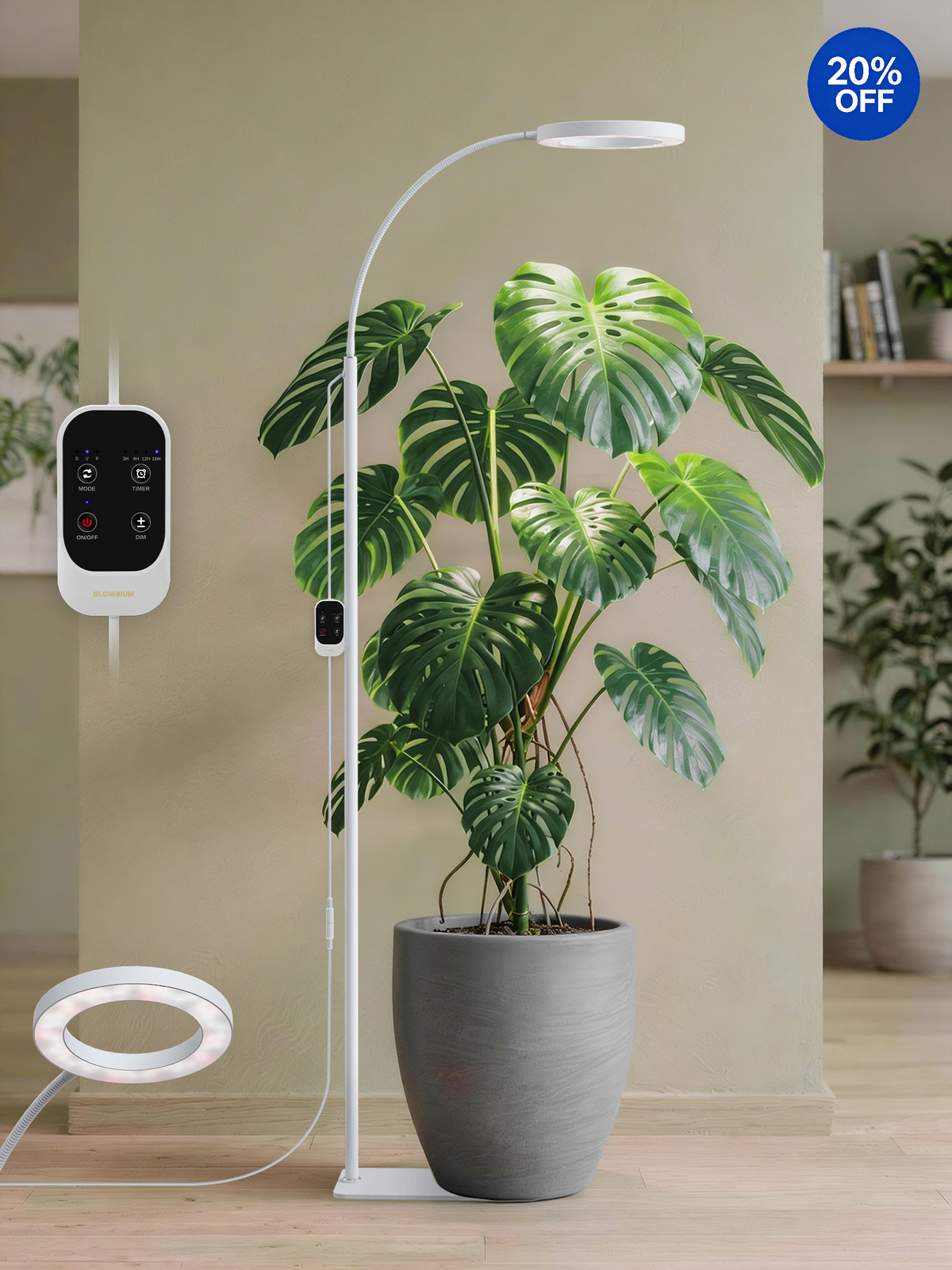 GLOWRIUM® G2 20W Grow Light Full Spectrum LED Floor Plant Light for Indoor Plants
