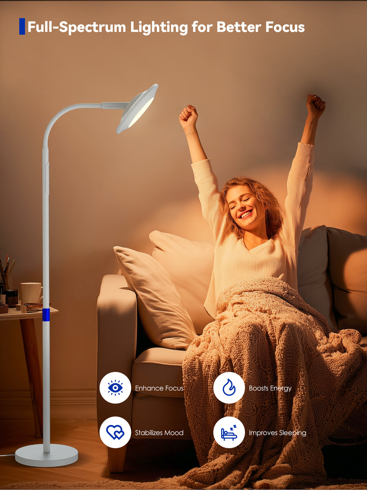 GLOWRIUM® H6 Lichttherapie-Stehlampe - 48.000 Lux UV-freie Vollspektrum-Tageslichtlampe mit Fern- und Touch-Steuerung