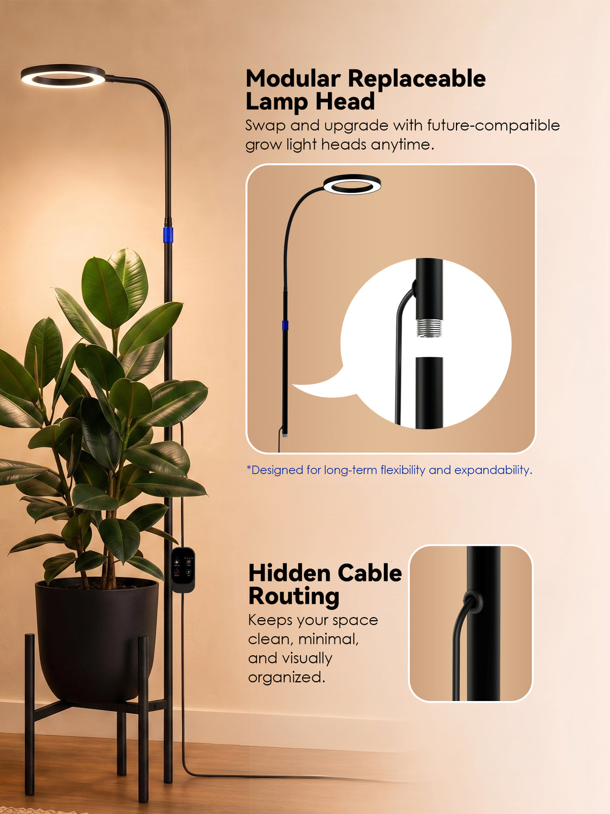 GLOWRIUM® G11 Plant Stand with Grow Light, 24W Full Spectrum Indoor Plant Light, Adjustable Height Metal Plant Shelf, Dimmable Floor Growing Lamp with App &amp; Timer Control for Home Decor