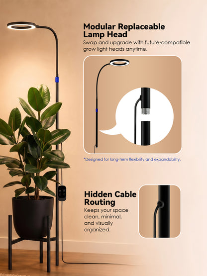 GLOWRIUM® G11 Plant Stand with Grow Light, 24W Full Spectrum Indoor Plant Light, Adjustable Height Metal Plant Shelf, Dimmable Floor Growing Lamp with App &amp; Timer Control for Home Decor