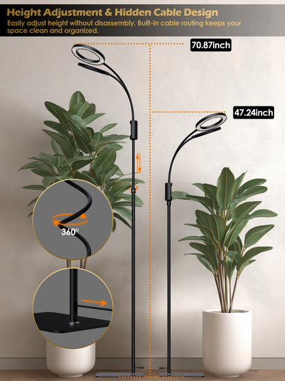 Glowrium G5 height adjustable floor plant light with built-in hidden cable routing and flexible gooseneck