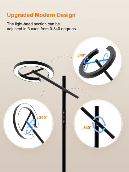 GLOWRIUM® H1B Happy Therapy Floor Lamp - UV-Free, Stepless Dimming, 12,000 Lux Brightness, Remote Control, Timer