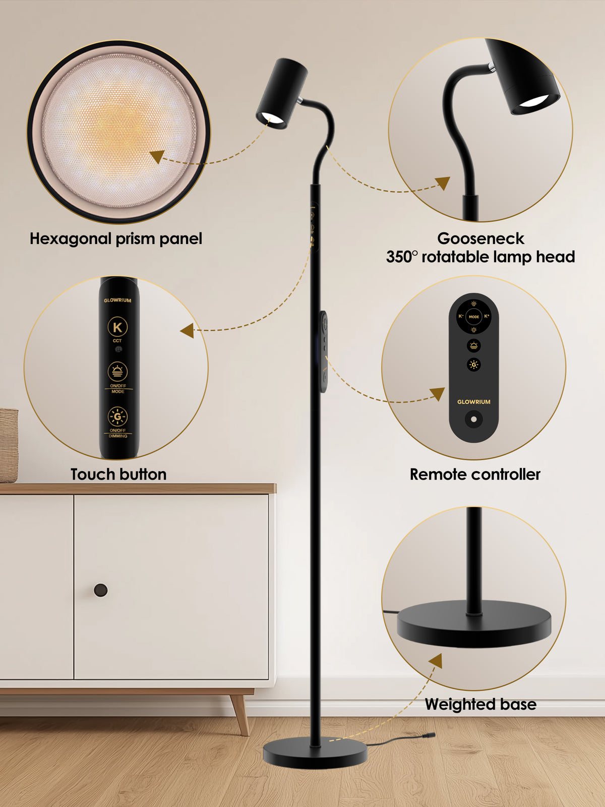 GLOWRIUM® H2 Stehleuchte – Beidseitige LED-Leuchte für Wohn- und Schlafzimmer