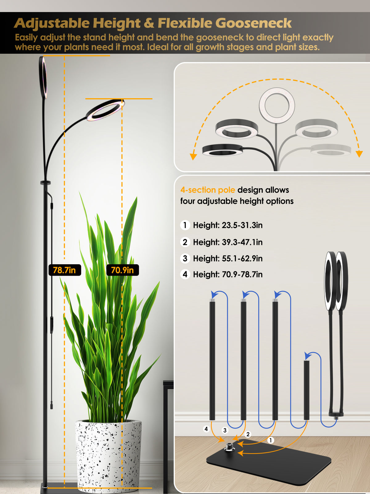 GLOWRIUM® G2 Pro 48W Vollspektrum-Pflanzenlampe - Indoor-LED-Pflanzenleuchte mit Timer, Höhenverstellung, stufenlosem Dimmen