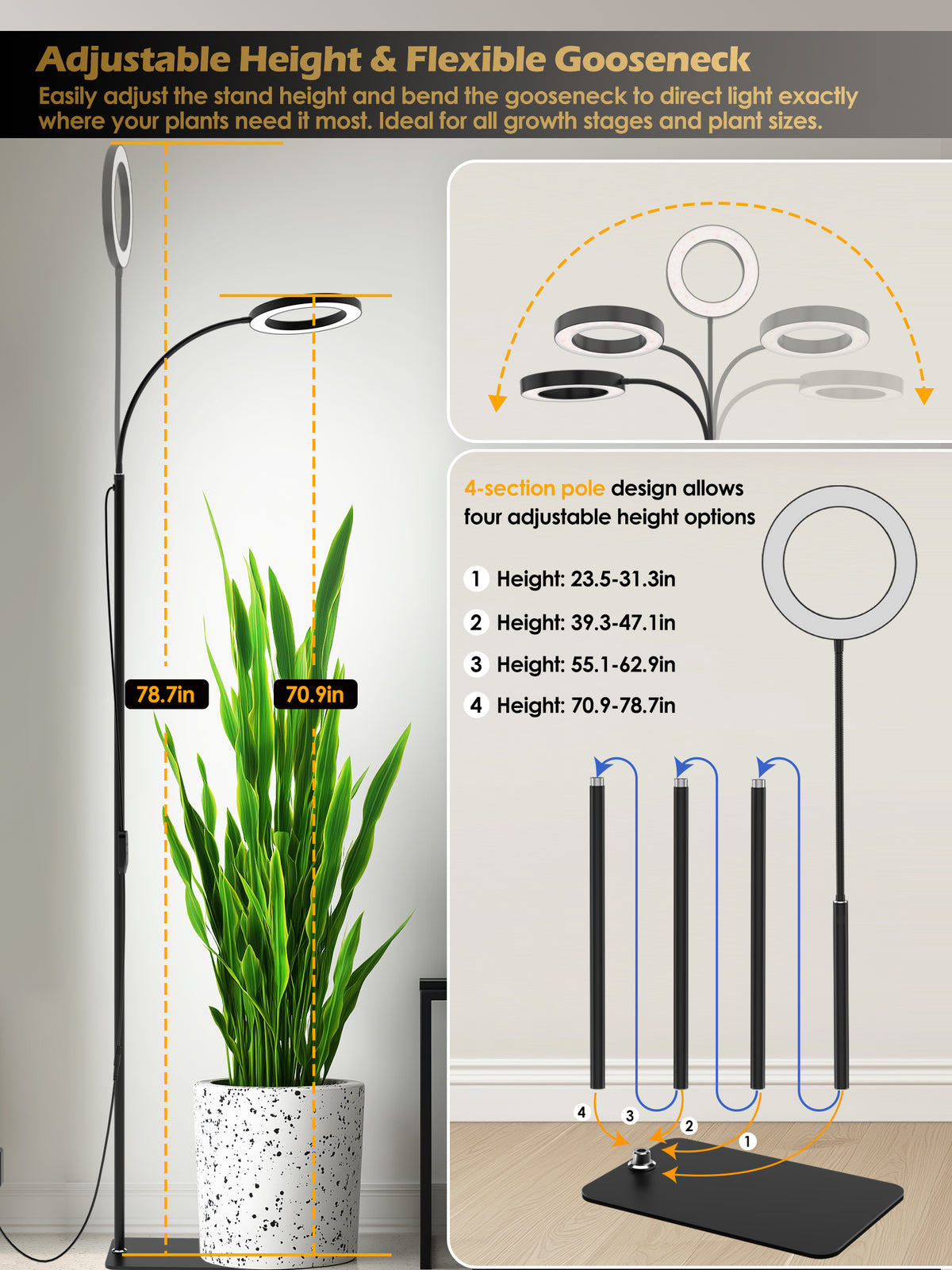 GLOWRIUM® G2 Pro 24W LED Grow Light for Indoor Plants - Full Spectrum, Adjustable Height, Timer, and Plant Assistant
