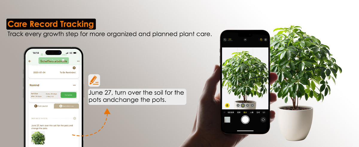 Glowrium app care record tracking for organizing diary entries and potting schedules