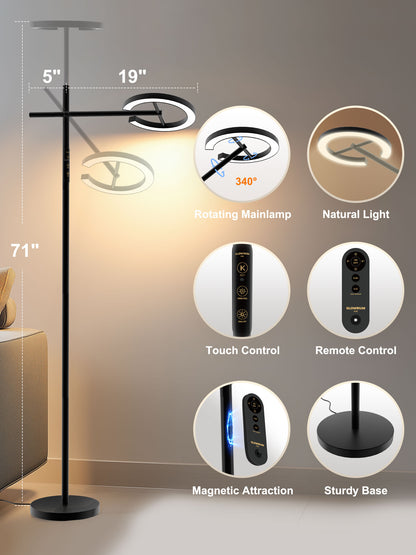 GLOWRIUM® H1B Happy Therapy Floor Lamp - UV-Free, Stepless Dimming, 12,000 Lux Brightness, Remote Control, Timer