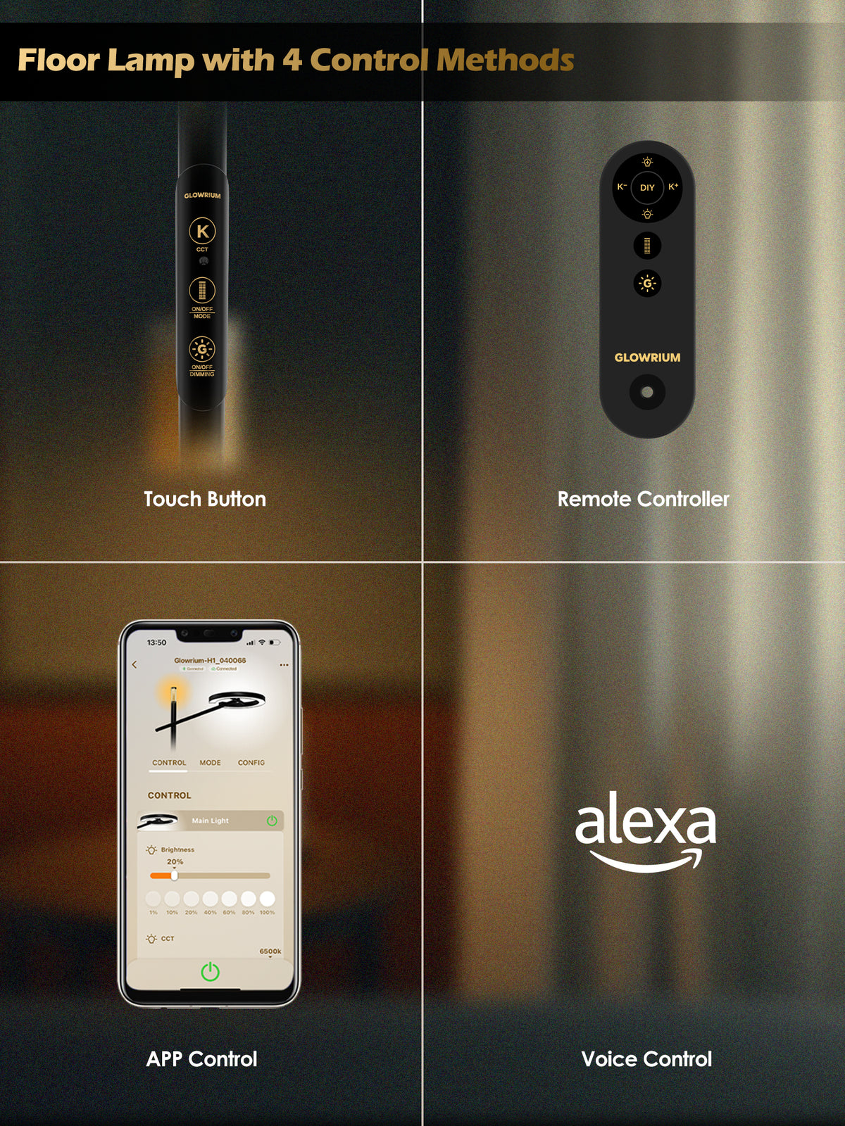 GLOWRIUM® H1 Smart Home Floor Lamp with APP Control &amp; Stepless Dimmable