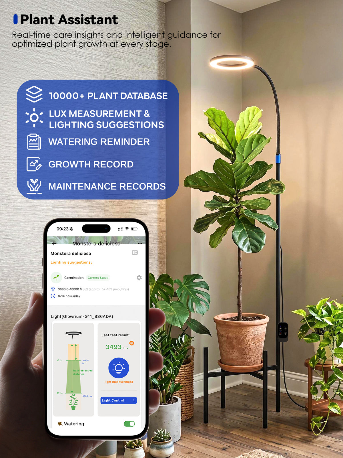 GLOWRIUM® G11 Plant Stand with Grow Light, 24W Full Spectrum Indoor Plant Light, Adjustable Height Metal Plant Shelf, Dimmable Floor Growing Lamp with App &amp; Timer Control for Home Decor