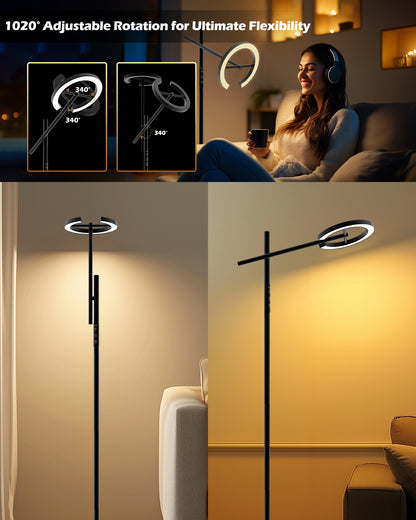 GLOWRIUM® H1B 2700-6500K Reading Floor Lamp with Stepless Dimmable, Rotatable for Living Room &amp; Bedroom &amp; Office