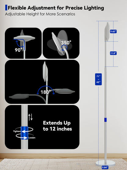 GLOWRIUM® H6 Lichttherapie-Stehlampe - 48.000 Lux UV-freie Vollspektrum-Tageslichtlampe mit Fern- und Touch-Steuerung