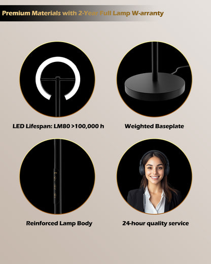 GLOWRIUM® H1B 2700-6500K Reading Floor Lamp with Stepless Dimmable, Rotatable for Living Room &amp; Bedroom &amp; Office