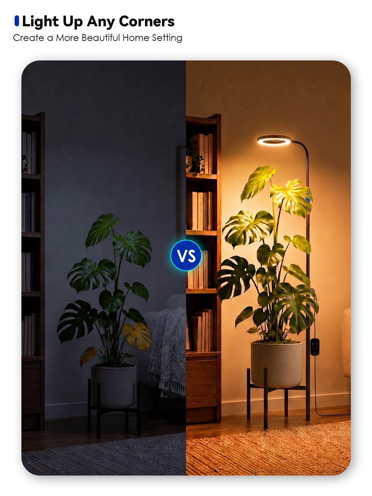 GLOWRIUM® G11 Plant Stand with Grow Light, 24W Full Spectrum Indoor Plant Light, Adjustable Height Metal Plant Shelf, Dimmable Floor Growing Lamp with App &amp; Timer Control for Home Decor
