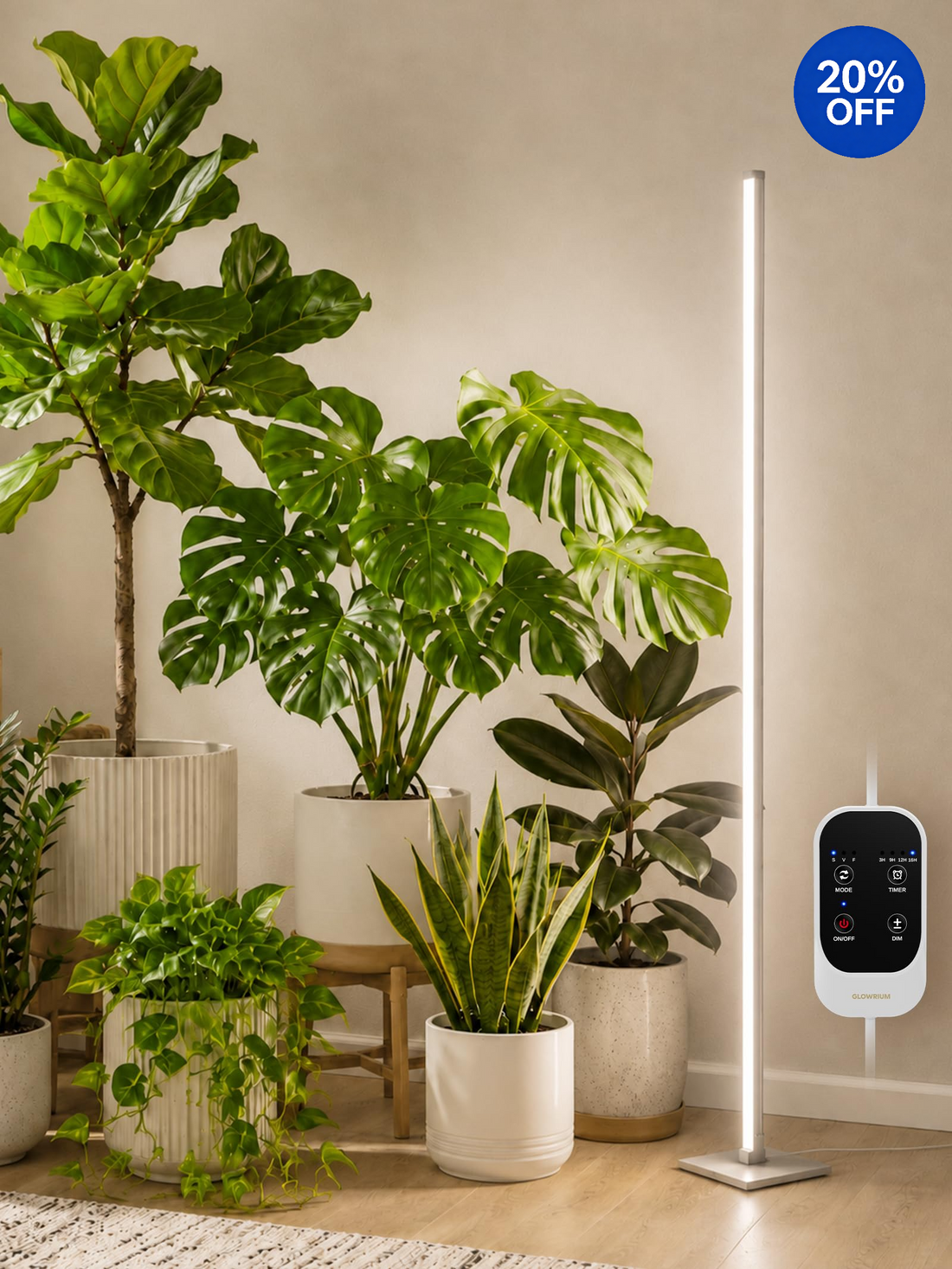 GLOWRIUM® G3 Silver 36W (152,4 cm) Wachstumslampen - Vollspektrum, zum Aufhängen und Aufstellen, mit Auto-Timer, breite Abdeckung für Zimmerpflanzen