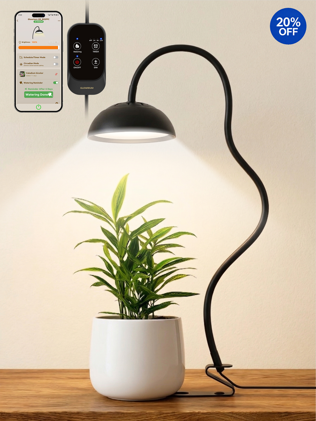 GLOWRIUM G8 | 10W Smart Full Spectrum LED Desktop Grow Light