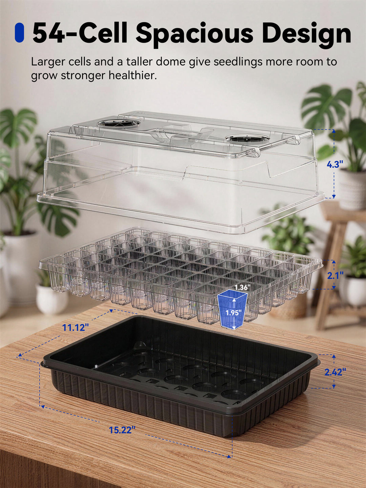 Glowrium G9 54 cell seed starter kit with detailed dome and tray dimensions