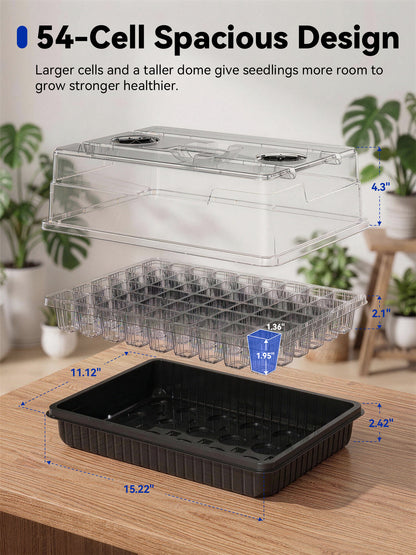 Glowrium G9 54 cell seed starter kit with detailed dome and tray dimensions