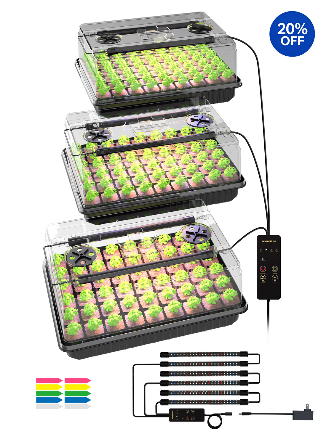 GLOWRIUM® G9 Keimungs-Starter-Kit mit Vollspektrum-LED-Pflanzenlampen und Feuchtigkeitskuppel | 30W Hochleistungs-Anzuchtschale für die Keimung im Innenbereich