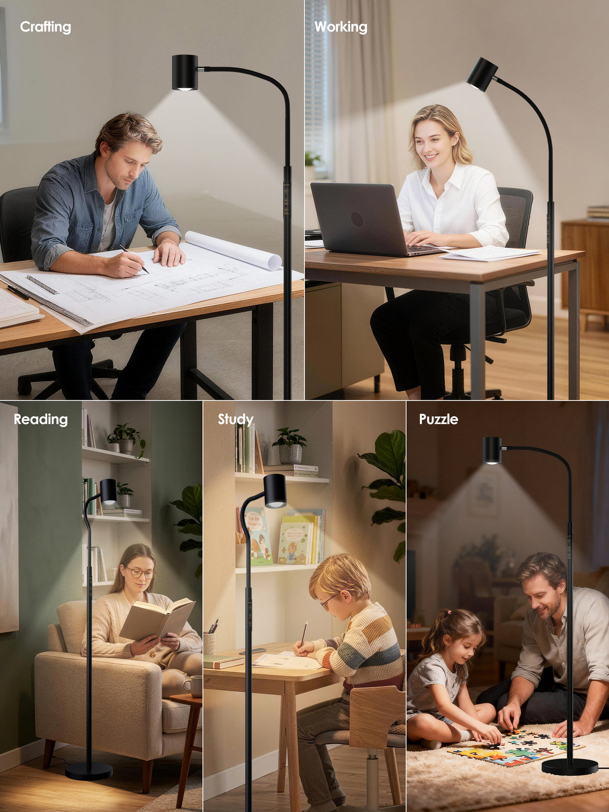GLOWRIUM® H2B 12W 62" LED Reading Floor Lamp for Living Room &amp; Bedroom &amp; Office