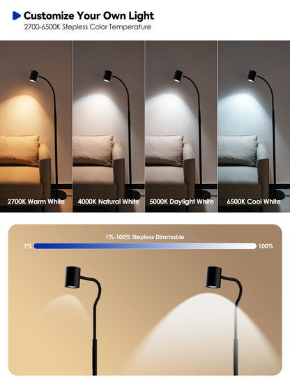 GLOWRIUM® H2B 12W 62" LED Reading Floor Lamp for Living Room &amp; Bedroom &amp; Office