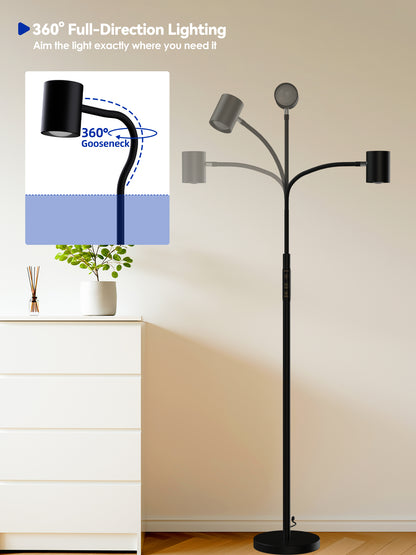 GLOWRIUM® H2B 12W 62" LED Reading Floor Lamp for Living Room &amp; Bedroom &amp; Office