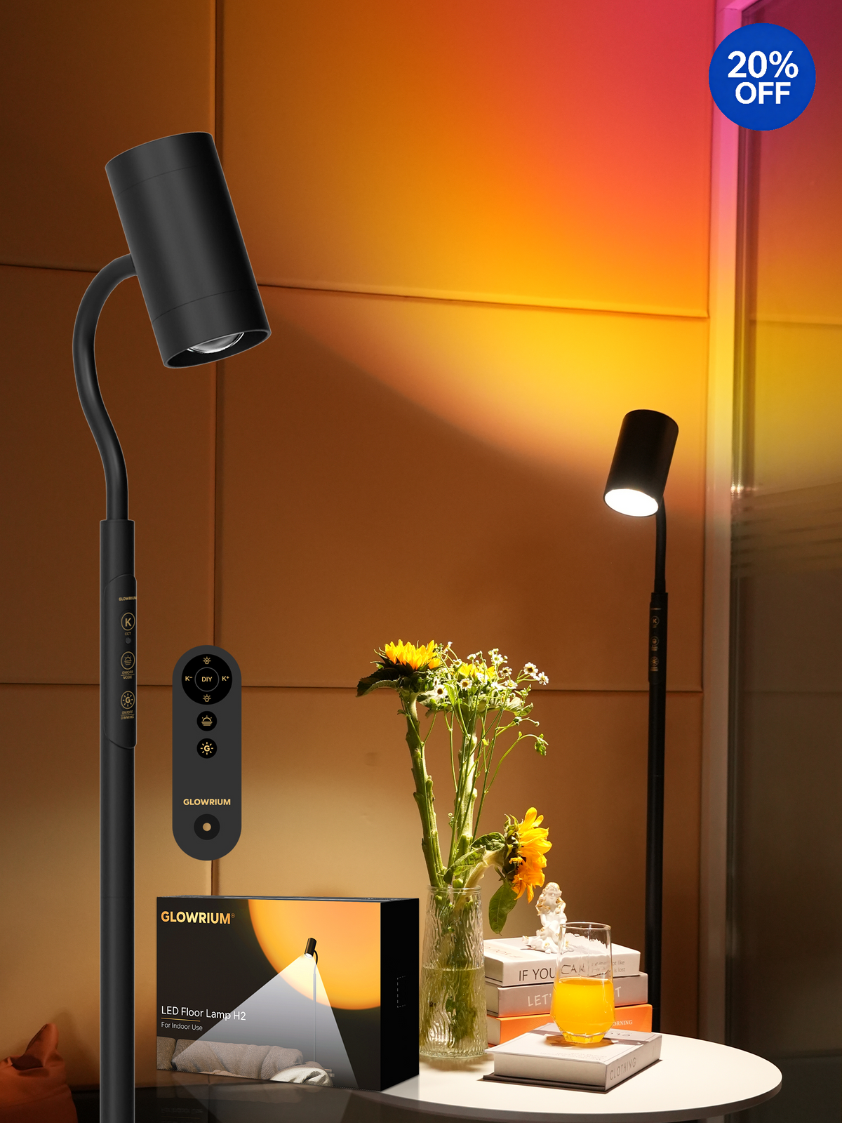 GLOWRIUM® H2 Stehleuchte – Beidseitige LED-Leuchte für Wohn- und Schlafzimmer