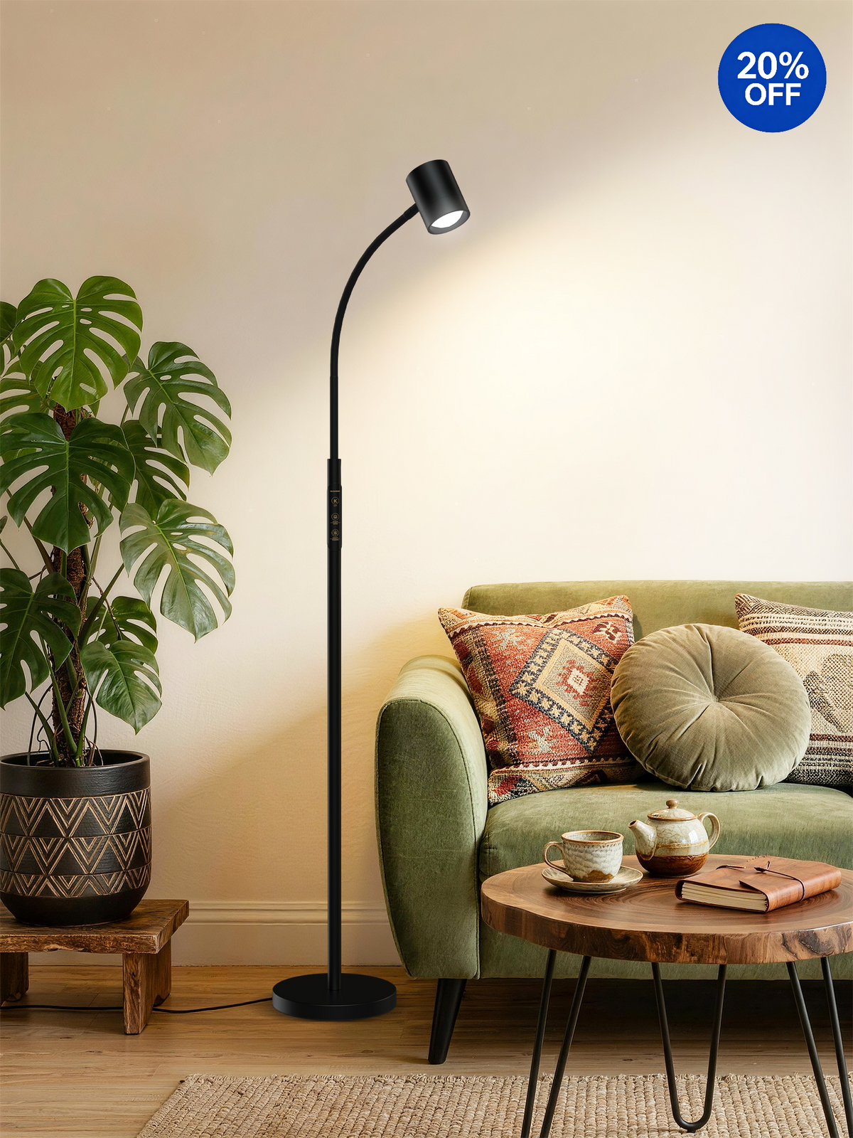 GLOWRIUM® H2B 12W 62" LED Reading Floor Lamp for Living Room &amp; Bedroom &amp; Office