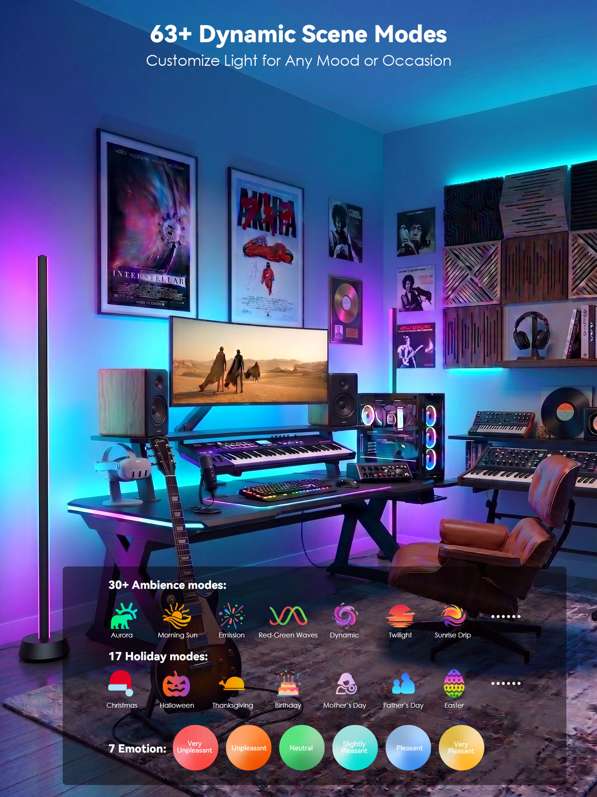GLOWRIUM® H4 Smarte LED Eck-Stehlampe – RGB+IC Farbeffekte, Alexa- &amp; App-Steuerung, Dimmbare Stimmungsbeleuchtung für Gaming-Zimmer &amp; Wohnbereiche