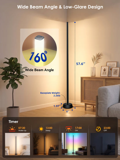 GLOWRIUM® H4 Smarte LED Eck-Stehlampe – RGB+IC Farbeffekte, Alexa- &amp; App-Steuerung, Dimmbare Stimmungsbeleuchtung für Gaming-Zimmer &amp; Wohnbereiche