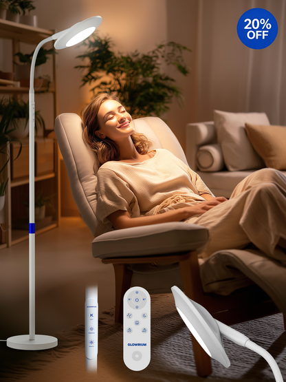 GLOWRIUM® H6 Lichttherapie-Stehlampe - 48.000 Lux UV-freie Vollspektrum-Tageslichtlampe mit Fern- und Touch-Steuerung